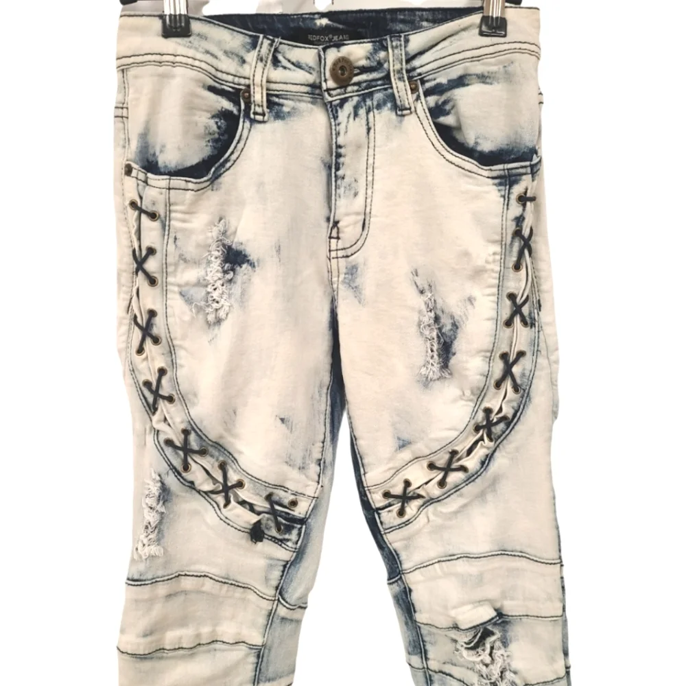 Y2K Women's Redfox Acid Wash Distressed Skinny Jeans Size 3 - Picture 3 of 5